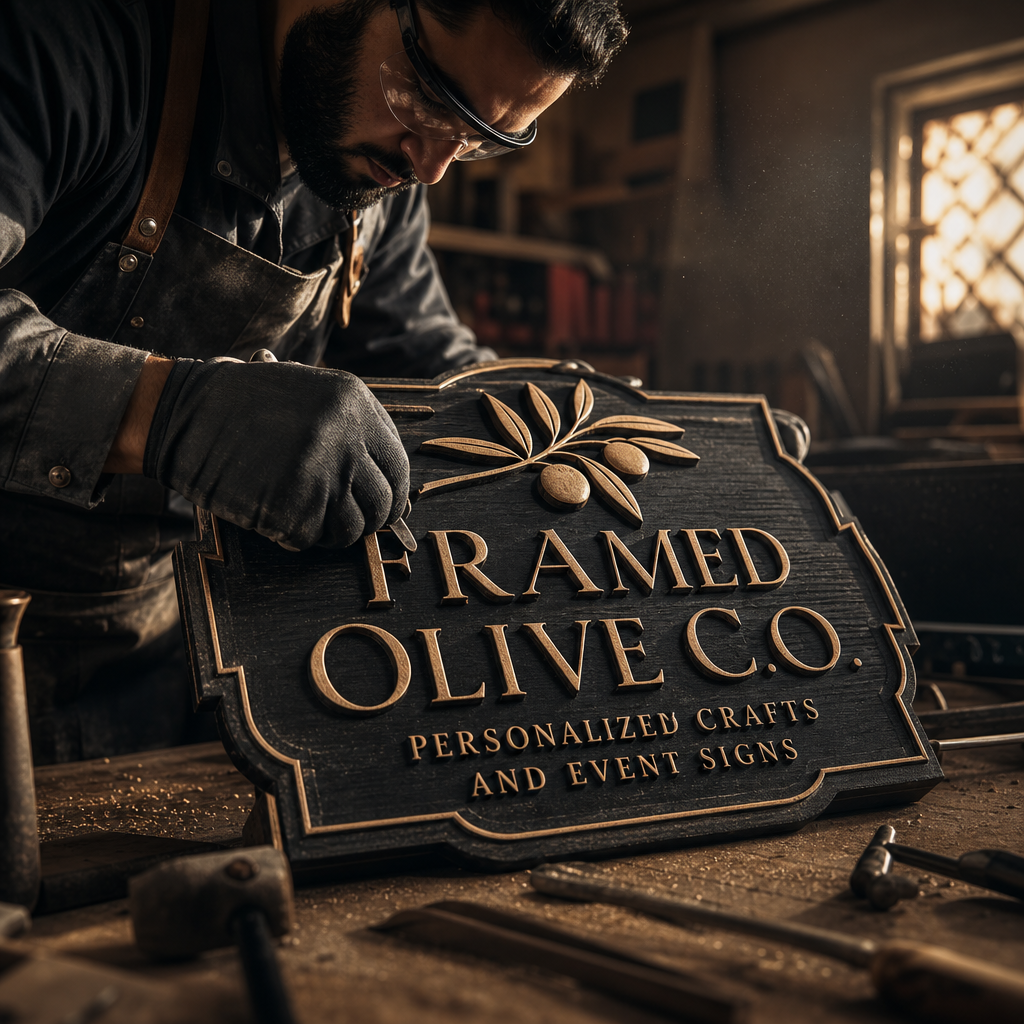 Close view of custom lettering and craft materials used for personalized event décor